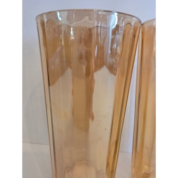 Vintage Jeanette Peach Marigold Tall Ribbed Canival Glass Tumblers Set Of 2 - Picture 2 of 4